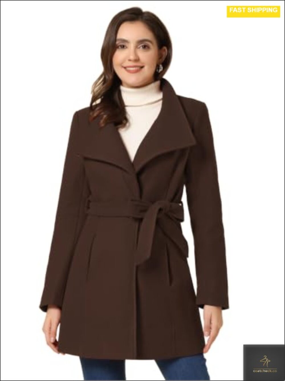 Allegra K Women's Longline Wool Blend Peacoat with Detachable Belt